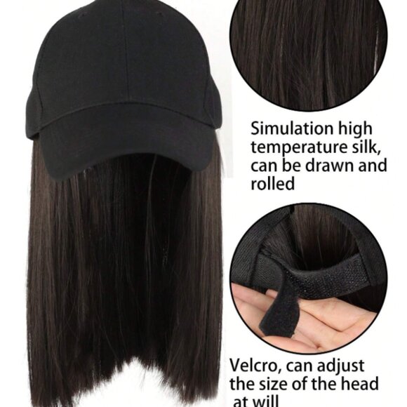 Synthetic Straight Hair Extensions With Black Baseball Cap Wig for Woman - Picture 3 of 3
